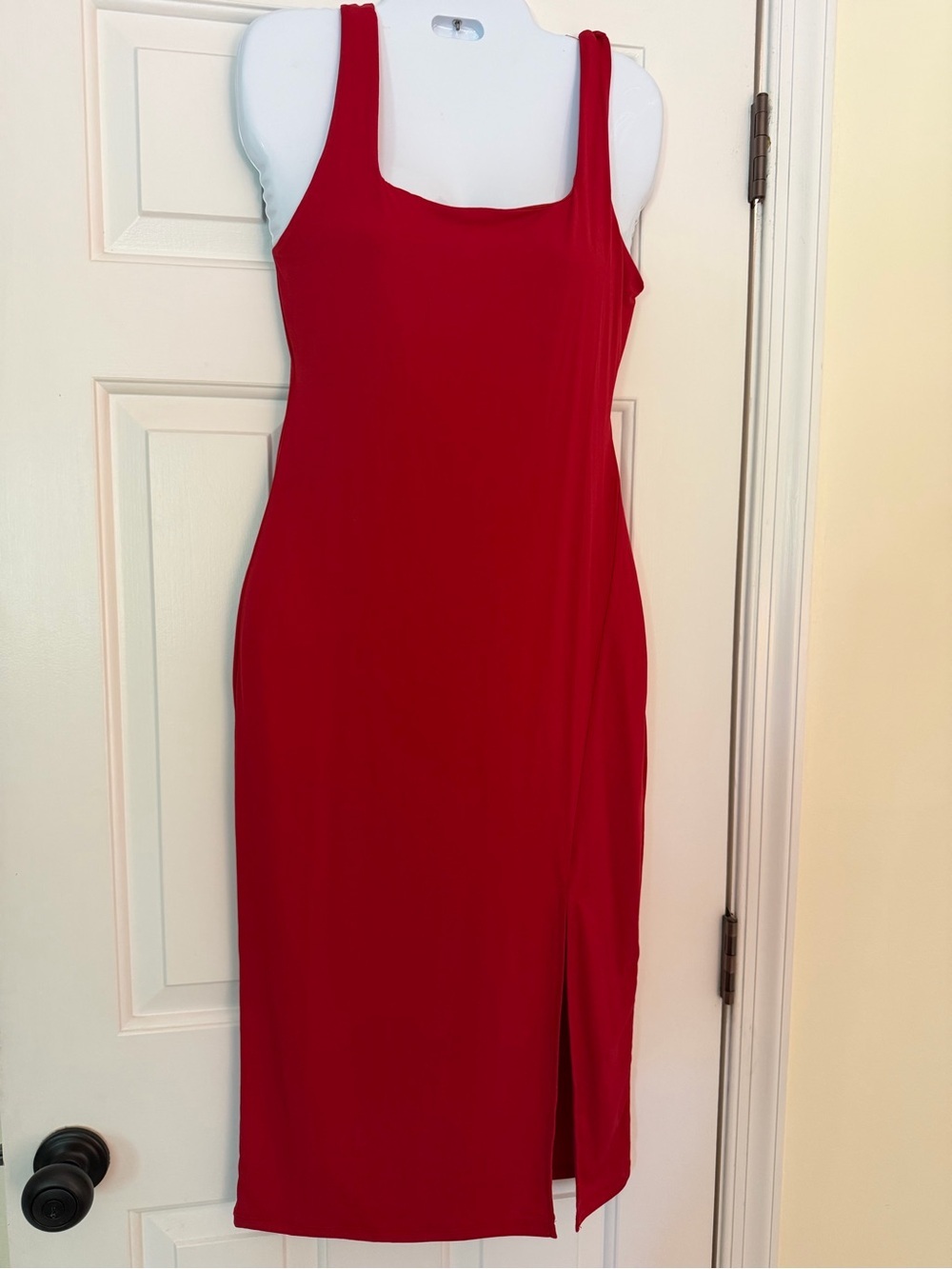 NWT Fashion Nova Red Slinky Bodycon Midi Dress Side Slit Size M